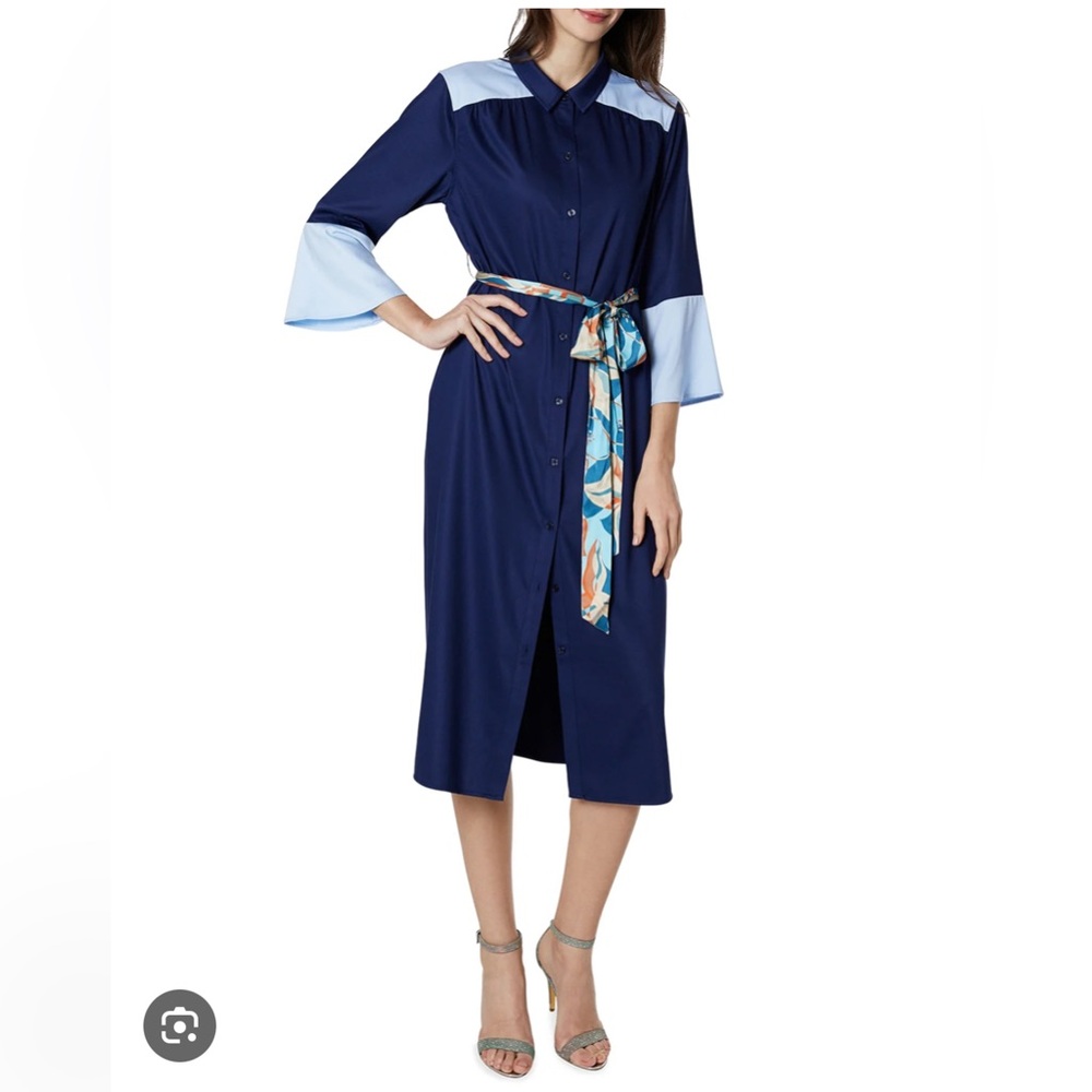 Emilia George Michelle Colorblock Belted Midi Shirtdress Small